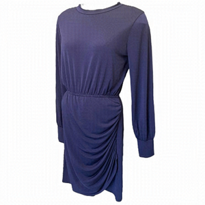 Carole Christian Navy Long Sleeve Dress with Faux Wrap Ruched Skirt